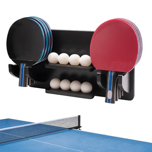 Ping Pong Paddle Storage Rack, Ping Pong Accessories Organizer Wall-Mount for 6 Paddles, 6 Pickleball Paddles and Balls, Pine Wood Table Tennis Racket Display for Game Room Bar Office Home - color: Black