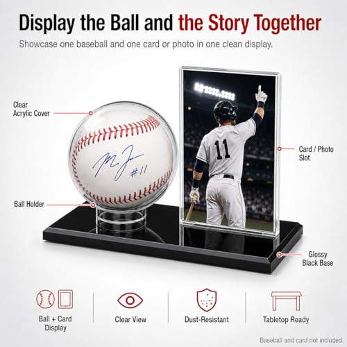 Baseball Display Case for Ball and Cards,1/2/3Pcs Clear Acrylic Tabletop Single Baseball Display Holder with Light UV Resistance, Black Base Display Stand for Sport Memorabilia (1Pack)