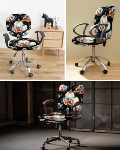 Savannan Office Chair Cover, Watercolor Fall Pumpkin Flower on Black Protective Stretch Elastic Universal Cover for Desk Task Chair,Computer Rotating Chair 1 Pcs Colorful Ombre Floral
