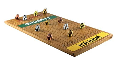 Metal Horse Race Board Game Set with Horse Racing Thick & Solid Wood Game Board(22"/Dark),11 Luxurious with 4 Antique(Gold,Silver,Red Cooper&Bronze) Metal Craft Horses, Dice&Cards (HR-F654) - color: Hr-f654