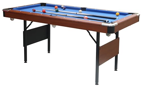 Billiards Table, 5.5 Ft Foldable Pool Table, Balls, Brush, Triangle Rackand, Chalk, for Basements, Adult Rrec Room and Family Game Room - color: Brown+Blue