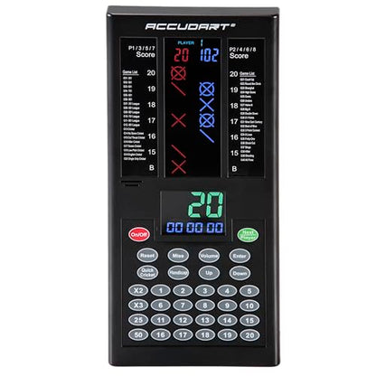 Accudart Cybermatch 2000 Electronic Dart Scorer – 32 Games with 580 Variations, 5 Skill Level Computer Opponents, 8-Player X/O Cricket Scoring Display – Battery Operated for Steel Tip Darts