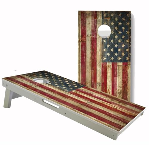 World Series of Cornhole All-Weather Regulation Cornhole Boards–Professional 2x4 PVC Cornhole Set w/Rust-Free Hardware, Dual Support Braces, Folding Legs & Carry Handles–Tournament Grade Outdoor Game - color: Rustic American Flag