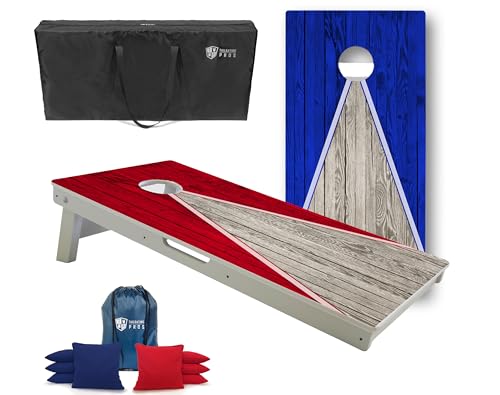 Tailgating Pros All-Weather Cornhole Boards - 4'x2' Weather Resistant Cornhole Set- Carrying Case & Set of 8 Corn Hole Bean Bags w/Tote Included - color: Red/Royal Pyramid