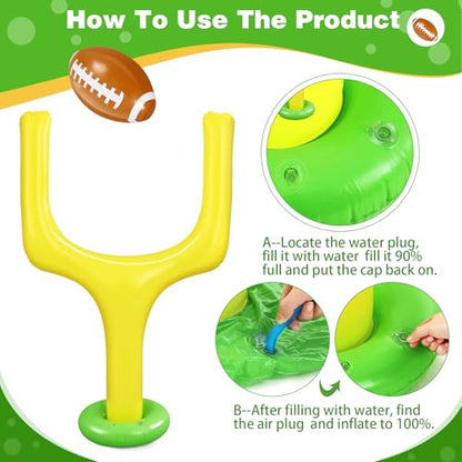 Hungdao 4 Pcs Football Party Supplies Kit Include 2 Jumbo Inflatable Football Goal Post and 2 Giant Blow up Footballs for Birthday Tailgate Decoration Backyard Game
