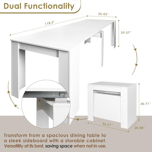 20"-118" White Extendable Dining Table for 2-12 People, Modern Modular Extension Table, Space-Saving Extra Long Folding Dining Table, Multifunctional Conference Meeting Table - color: White, style: 20" - 118.5" (2-12 People)