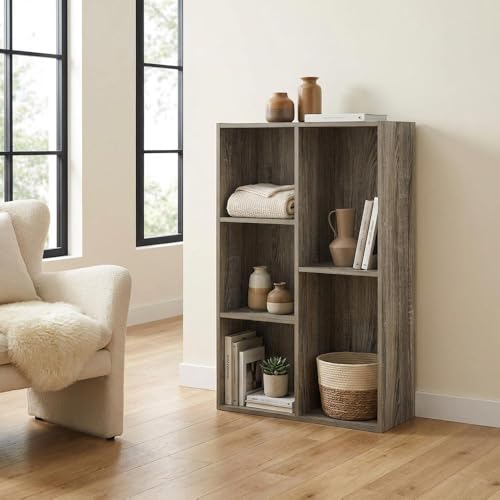 Furnifact Brown 5-Cube Reversible Open Shelf Storage Cabinet with Versatile Design, Durable Construction, Easy Assembly for Home or Office Use - color: French Oak
