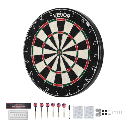 VEVOR Dartboard with 6 Darts & Scoring Kit, Self-Healing Sisal Fibers Dartboard with Staple-Free Bullseye & Rotating Number Ring, 17.7" Professional Steel Tip Dart Board Set for Home Party Game Rooms