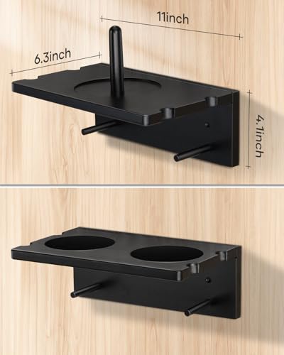 EXTCCT Wall Mounted Cue Holder - Hardwood Billiard Cue Rest and Drink Holder with Chalk Holder 11 x 6.3 x 4.1 Inches (Black) - color: Black