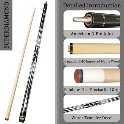SUPERDIAMOND Pool Cue Stick Set Billiard Cue Sticks with Hard Case, 2-Pieces 58" Pool Table Sticks, 12.5 mm Tip Pool Queue,Pool Stick Set for Home Recreation, Billiards Clubs, Training - style: Billiard Cue Sticks-GB-YD-C-3S