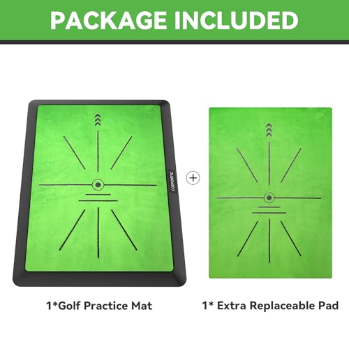 COSPOPTIC Golf Hitting Mat with Swing Path Feedback, Heavy-Duty Rubber Base Anti-Slip Golf Training Mat, Extra Replaceable Surface, Portable Practice Mat for Home Office Garage Yard Indoor Outdoor - style: Golf Mat