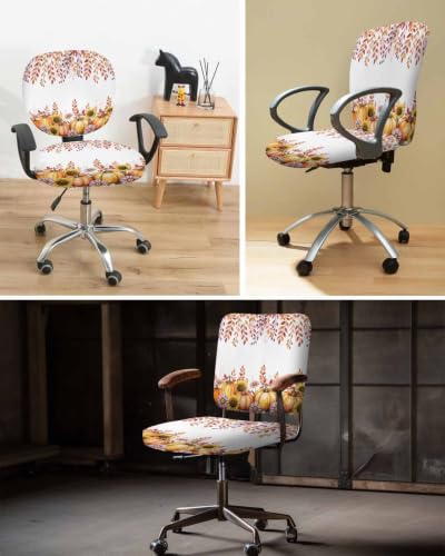 Savannan Office Chair Cover, Thanksgiving Pumpkin Floral Protective Stretch Elastic Universal Cover for Desk Task Chair,Computer Rotating Chair 1 Pcs Autumn Sunflower Leaves