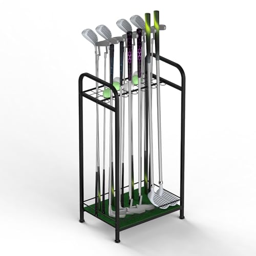 Golf Club Holder Stand Metal Golf Club Rack for 33 Clubs & Golf Balls, Golf Ball Holder Display with Artificial Turf Mat, Floor Standing Golf Storage Organizer for Home Garage Indoor Simulator