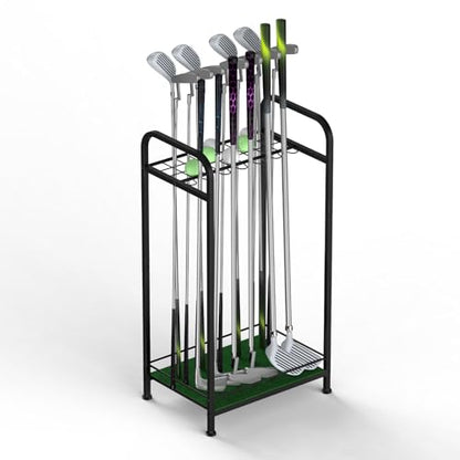 Golf Club Holder Stand Metal Golf Club Rack for 33 Clubs & Golf Balls, Golf Ball Holder Display with Artificial Turf Mat, Floor Standing Golf Storage Organizer for Home Garage Indoor Simulator