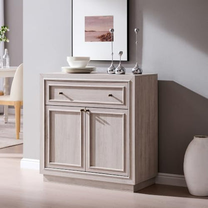ACCOHOHO Modern Farmhouse Buffet Cabinet, 31.5" Sideboard Credenza, Modular Storage Cabinet with Framed Panel Fronts, Adjustable Shelves & Dual Base Design, White Alder - color: White Alder, size: 1 Piece