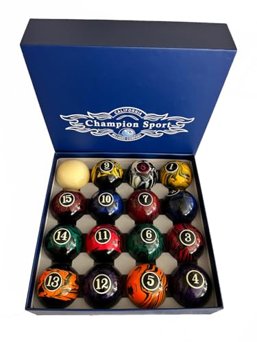 Champion Deluxe 2-1/4" Billiard Pool Ball Set Complete 16 Ball Set (Several Style Available) - color: Champion Dark Marble Pool Balls set