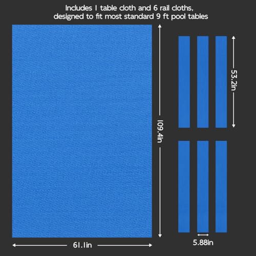KONLLEN 9ft Pool Table Felt, 80/20 Wool Nylon Blend Billiard Table Cloth with Pre-Cut Strips, Professional Replacement Felt for Home & League Play - color: Blue