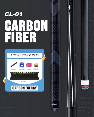 CRICAL Carbon Fiber Pool Cue Stick 58" Billiard Cue Sticks Professional Low Deflection Pool Sticks with 3/8 * 8 Pin Joint and 12.5mm Tip - color: 010-CL01 set