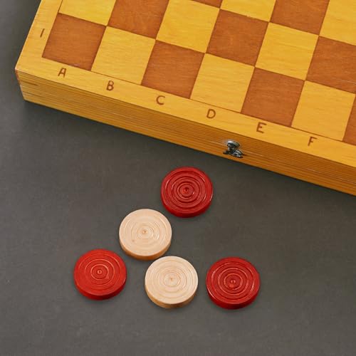 Sumind 48 Pcs Wooden Checkers Pieces 1.06 Inch Checker Pieces in Drawstring Storage Pouch Board Game with Stackable Ridge for Travel Office Backgammon Game (Red, Natural) - color: Red, Natural