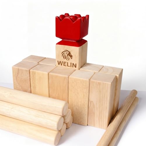 WELIN Kubb Game Set – Professional Size Viking Chess Outdoor Yard Game, Solid Rubber Wood Backyard Tossing Game with Carrying Case for Beach, Party & Family Fun