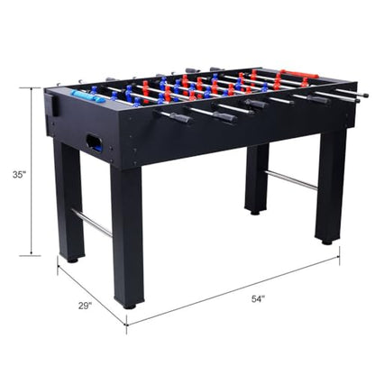 54 Inch Full Size Foosball Table for Adults, Regulation Soccer Game Table with Steel Rods, Non-Slip Handles, Cup Holder, 4 Balls Included, Indoor Foosball Table for Home Game Room Office