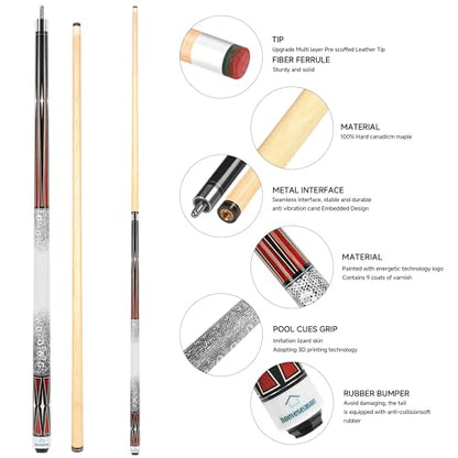 HomeSeason Pool Cue Stick 58" Billiard Cue Sticks 3D Printed Grip Professional Low Deflection Pool Sticks Maple Wood Pool Sticks 13mm Tip - color: 18oz