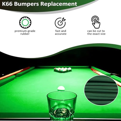 Podoy 8ft Pool Table Replacement Kit, Pool Table Bumpers (Set of 6) with Felt Cloth/Cushion Facings (Set of 12) for Billiard Rail Rubber Bumpers Home & Pro Use Billiard Rail & Pocket Accessories - color: GREEN WITH CLOTH