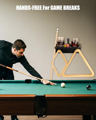 EXTCCT Wall Mounted Cue Holder - Hardwood Billiard Cue Rest and Drink Holder with Chalk Holder 11 x 6.3 x 4.1 Inches (Black) - color: Black