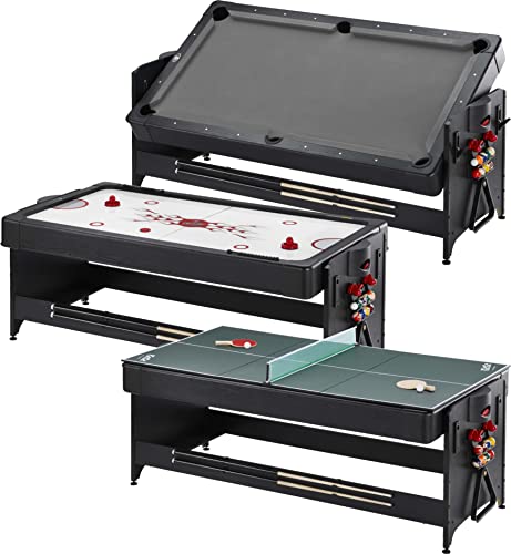 Fat Cat Original 3-in-1 7 Foot Pockey Multi Game Table, Air Hockey Table, Pool Table, and Table Tennis Combo with Accessories - color: Grey