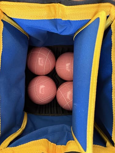 BuyBocceBalls Listing - Extra Heavy Duty Nylon Bocce Bag - Royal Blue with Yellow Handles, with Ball Separator