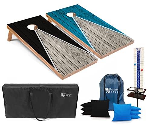 Tailgating Pros Pyramid Cornhole Board Set: Score Keeper, Bean Bags, and Carrying Case- 4'x2' Regulation Corn Hole Toss Game - color: Black/Turquoise