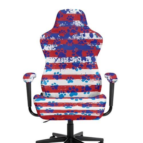 American Flag Paw Print Computer Chair Cover Universal Fit Office Armchair Covers Stretchable with 2Pcs Armrest Slipcover Spandex Rotating Gaming Chair Covers Protector with Long Zipper - color: American Flag Paw Print