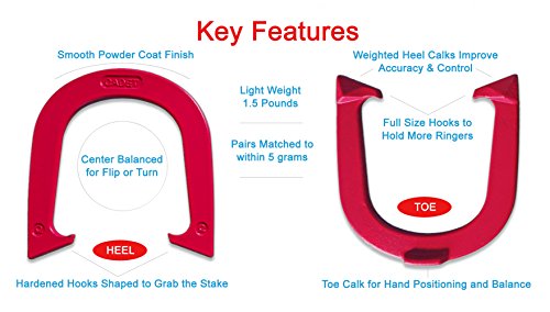 Light Weight Cadet Pitching Horseshoes - NHPA Sanctioned for Tournament Play - Drop Forged Steel - One Pair (2 Shoes) - color: Red
