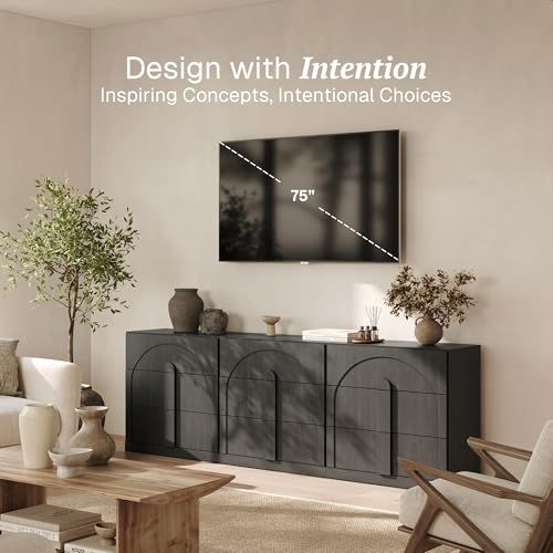 BELLEZE Set of 3 Bookcase with 3 Drawers, Modern Book Shelf with Wide Wooden Handle, 94" Wood Bookshelves for Living Room Office Entryway (Ebony) - color: Bijou Ebony C, size: 3