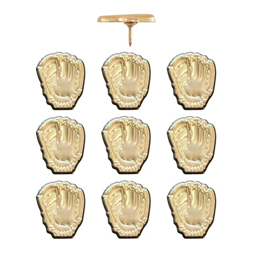 Baseball Glove Push Pins - Gold Baseball Glove Map Pins for Cork Boards, Maps, or Lapel Use - Designed in USA - Set of 10 - color: Baseball Glove - Gold, size: Set of 10