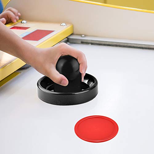 Coopay Air Hockey Pushers and Pucks, Air Hockey Paddles with Felt Bottoms, Goal Handles Paddles Replacement Accessories with a Drawstring Bag for Game Tables (4 Striker, 8 Red Puck Pack) - color: Black and Red
