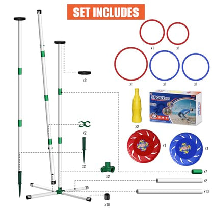 Kovshuiwe Flying Disc Game Set, Bottle Smash Disc Toss Game- Indoor & Outdoor Team Game, Disc Toss Outdoor Games Height Adjustable Bottle Drop Set-Play at The Beach, Lawn, Backyard, Park, Tailgating