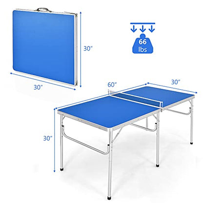 Gotoplay Folding Table Tennis, Portable Ping Pong Table Game Set with Net, 2 Paddles & 2 Balls, Outdoor Indoor Table Tennis Table for Kids Junior Adult, 60 x 30 x 30 Inches, Assembly Free