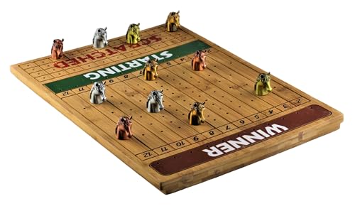 Metal Horse Race Board Game Set with Horse Racing Thick & Solid Wood Game Board(16"/Dark),11 Luxurious with 4 Antique(Gold,Silver,Red Cooper&Bronze) Metal Craft Horses, Dice&Cards (HR-M654) - color: Hr-m654