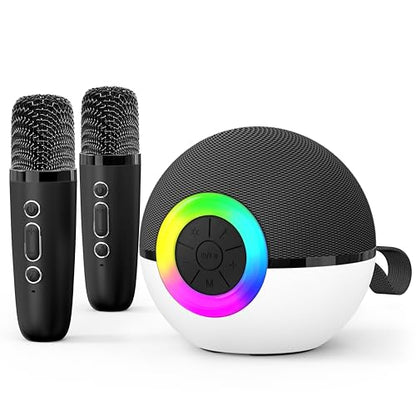 goopow Mini Karaoke Machine Speaker for Kids Adults, Portable Bluetooth Microphone Song Toys with LED Light, Best Chritmas Birthday Festival Gift for 3 4 5 6 7 8+ Year Old Girls Boys (Black-2 Mic) - color: Black-2Mic