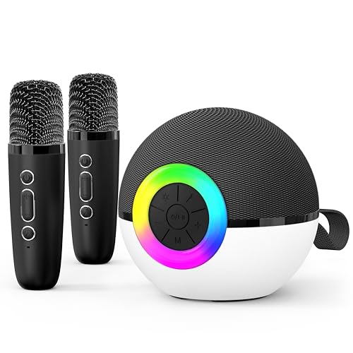 goopow Mini Karaoke Machine Speaker for Kids Adults, Portable Bluetooth Microphone Song Toys with LED Light, Best Chritmas Birthday Festival Gift for 3 4 5 6 7 8+ Year Old Girls Boys (Black-2 Mic) - color: Black-2Mic