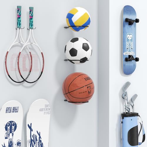 Ball Holder Wall Mount Set –Sports Ball Racks for Basketball, Soccer, Volleyball, Football – Wall Storage & Display for Sports Room - size: 6 pack