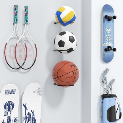 Ball Holder Wall Mount Set –Sports Ball Racks for Basketball, Soccer, Volleyball, Football – Wall Storage & Display for Sports Room - size: 4 pack