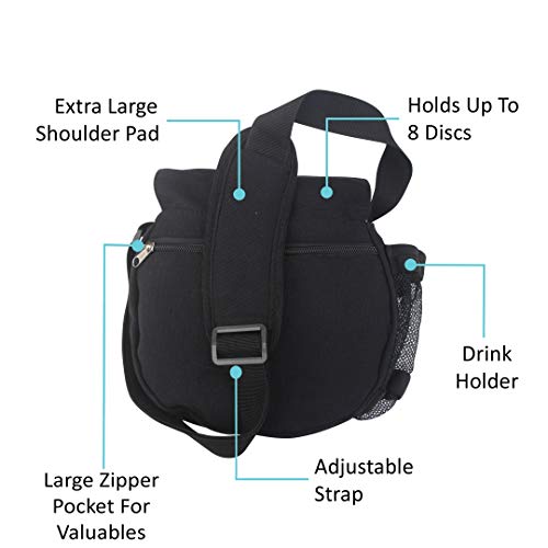 Kestrel Black Disc Golf Bag - Fits 6-10 Golf Discs + Bottle - For Beginner & Advanced Golfers - Extremely Durable Canvas - Frisbee Golf Bag - Small Sling/Shoulder Disc Golf Bag For Men & Women - color: Black