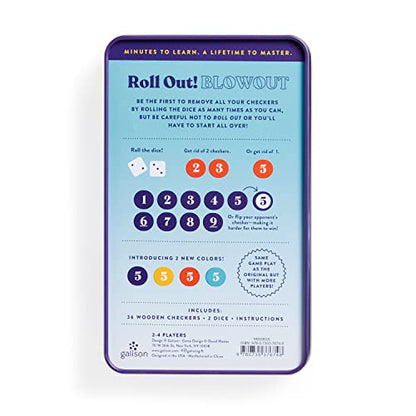 Galison Wexler Studios Roll Out! Blowout – Fun Dice and Checker Game for Adults and Kids Perfect for Travel and Family Game Night, 2-4 Players - style: Roll Out! Blowout