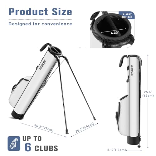 Findway Golf Stand Bag, [Upgraded Generous Space] Small Golf Bag for Driving Range, Par 3 & Executive Courses, Lightweight Sunday Golf Club Carry Bag with 3 Pockets - color: White