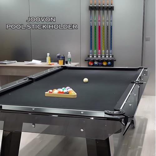 Pool Stick Holder Wall Mount | 6 Cue Rack with Ball Holder & Cue Rest | Engineering Polypropylene Board with Carbon Fiber Veneer | pool cue holder for Game Room & Pool Table Accessories