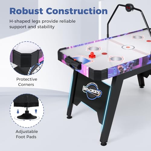KOTEK 56 Inch Air Hockey Table, Hockey Table Game w/Digital LED Scoreboard & Powerful 12V Motor, Indoor Ice Hockey Table for Game Room, Home, Office with 2 Pucks, 2 Pushers