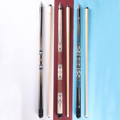 58" Professional Pool Cue Stick Set- Canadian Maple Shaft with Irish Linen Wrap, 13mm Leather Tip, Brass Joint; Includes Glove Cue Bag - color: Double White
