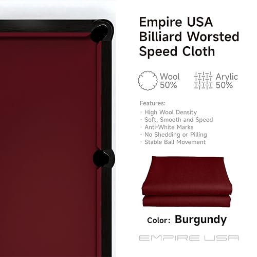 Empire USA - Billiard Worsted Speed Cloth（Felt） 7/8/9 FT - color: Burgundy, size: 8ft